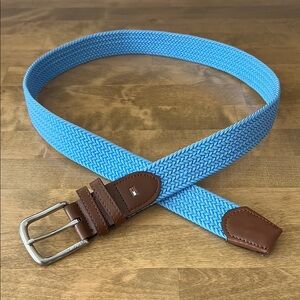 Tommy Hilfiger Casual Blue Woven Belt w/ Brown & Silver Buckle Hardware M